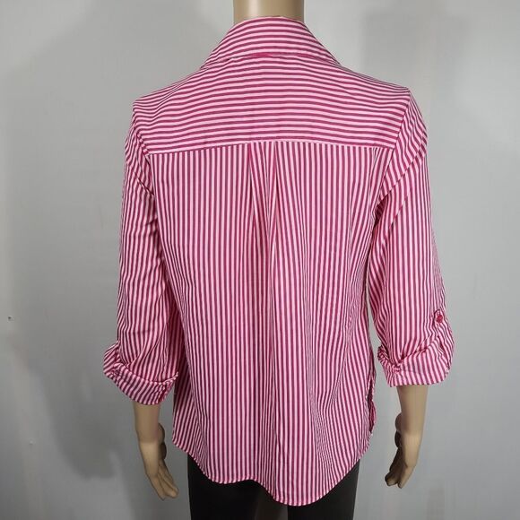 Notations Petite Pink and White Striped Blouse - Picture 6 of 7